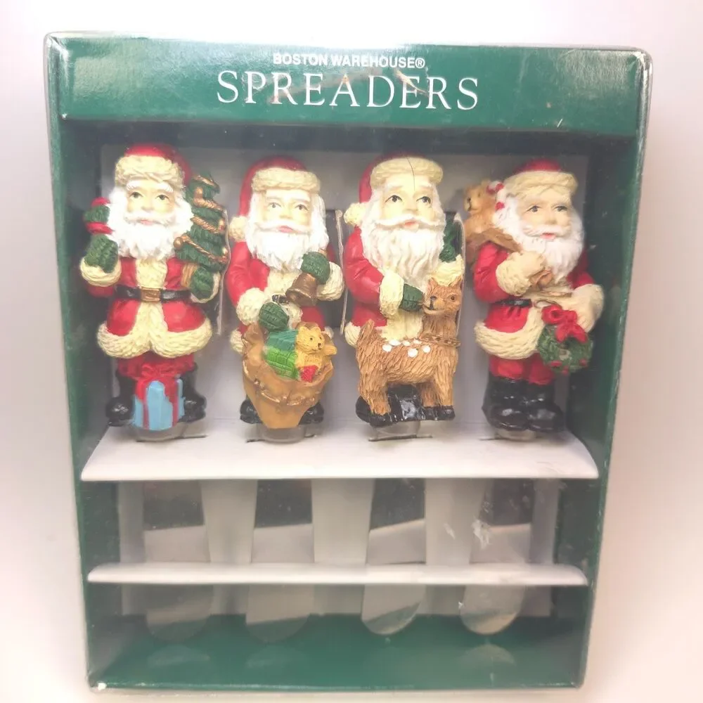 Vintage 1995 Boston Warehouse Santa Spreader Set of 4 NIB Christmas Knives